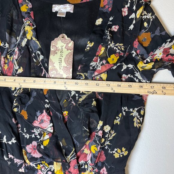 New‎ Band Of Gypsies Black Floral Sheer Long Sleeve Bodysuit Size S Whimsygoth - Picture 8 of 12